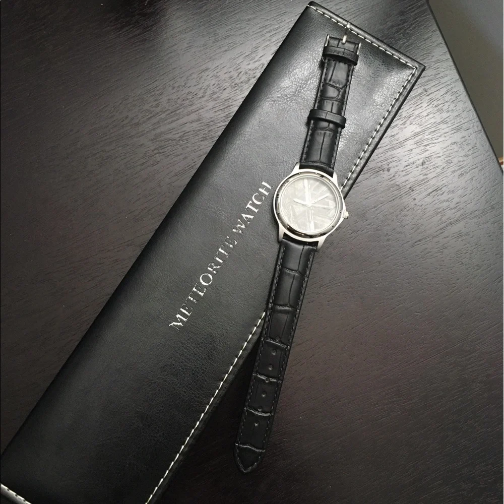 Natural Muonionalusta Meteorite Watch 30mm Dial Leather Strap Case Unisex - Picture 11 of 12